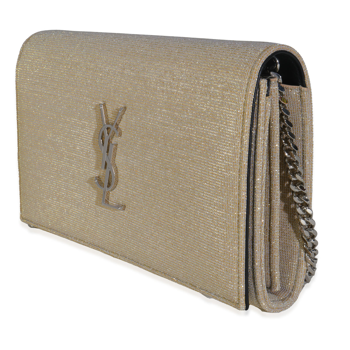 Beige Metallic Sparkle Fabric Monogram Kate Chain Bag