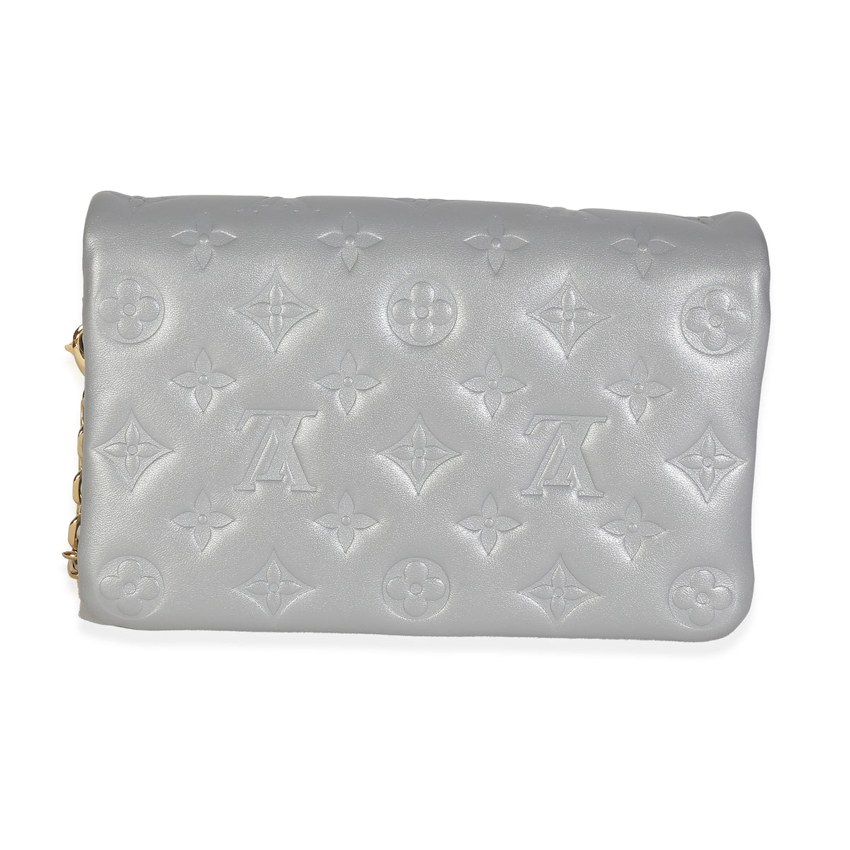 Silver Metallic Lambskin Embossed Monogram Pochette Coussin
