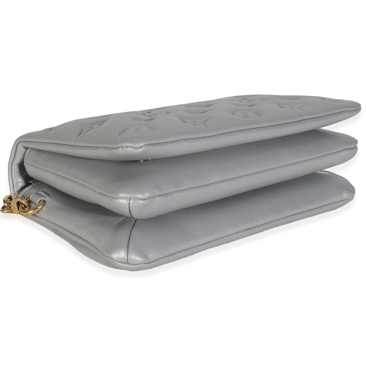 Silver Metallic Lambskin Embossed Monogram Pochette Coussin