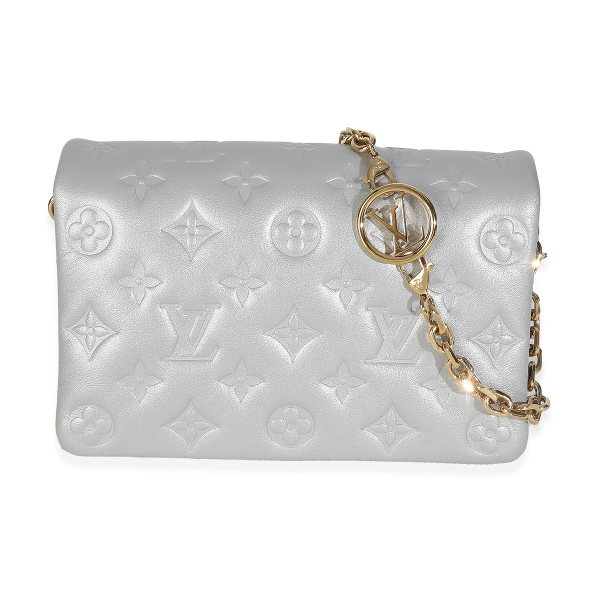 Silver Metallic Lambskin Embossed Monogram Pochette Coussin