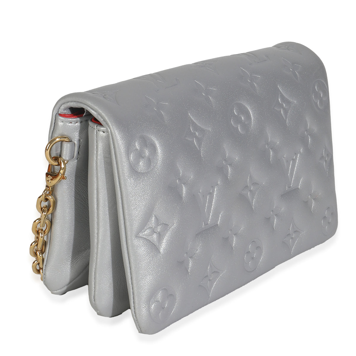Silver Metallic Lambskin Embossed Monogram Pochette Coussin