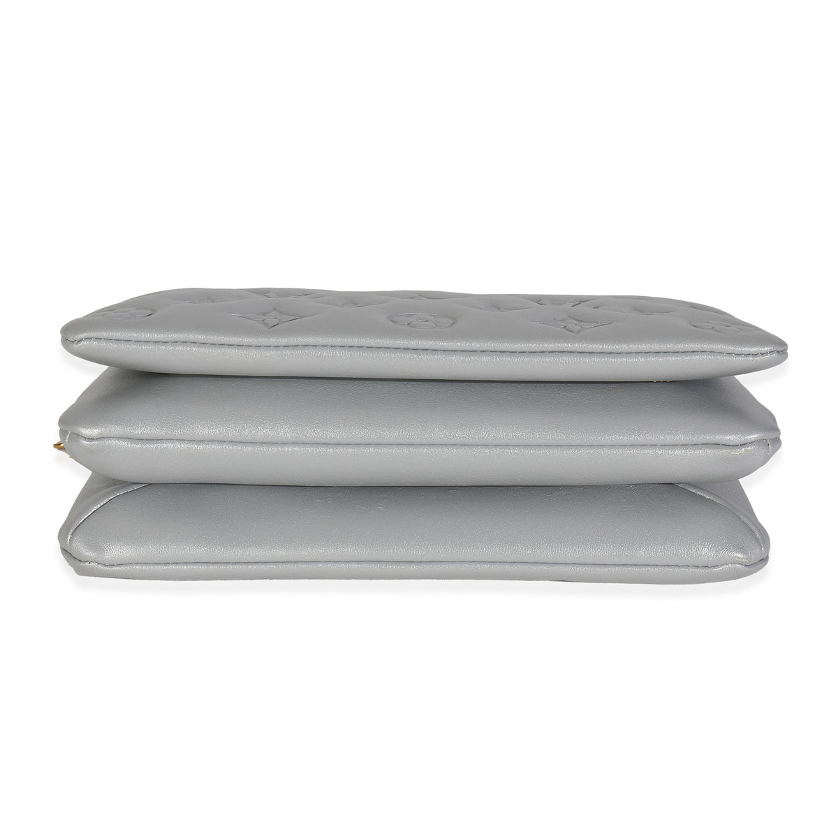 Silver Metallic Lambskin Embossed Monogram Pochette Coussin