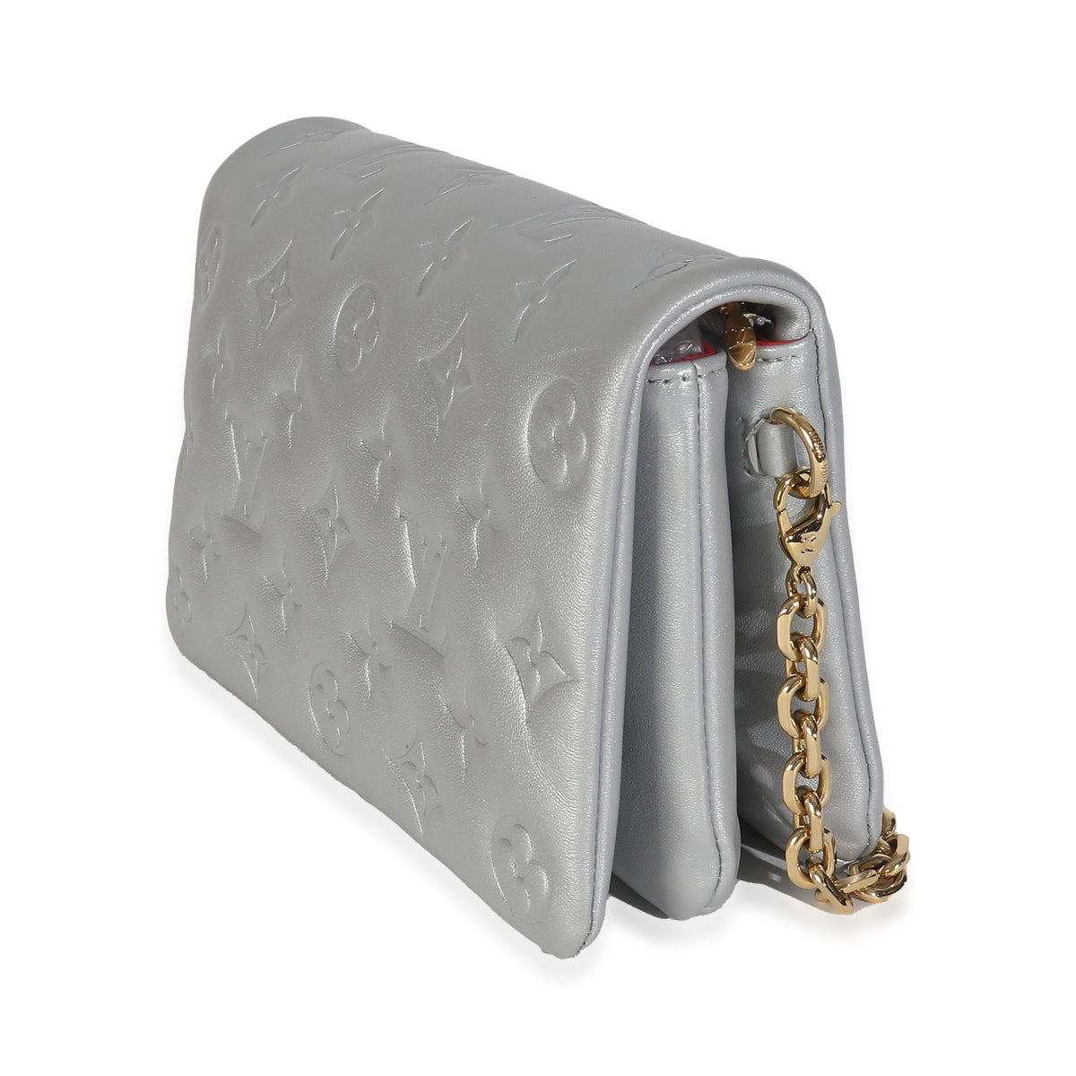 Silver Metallic Lambskin Embossed Monogram Pochette Coussin