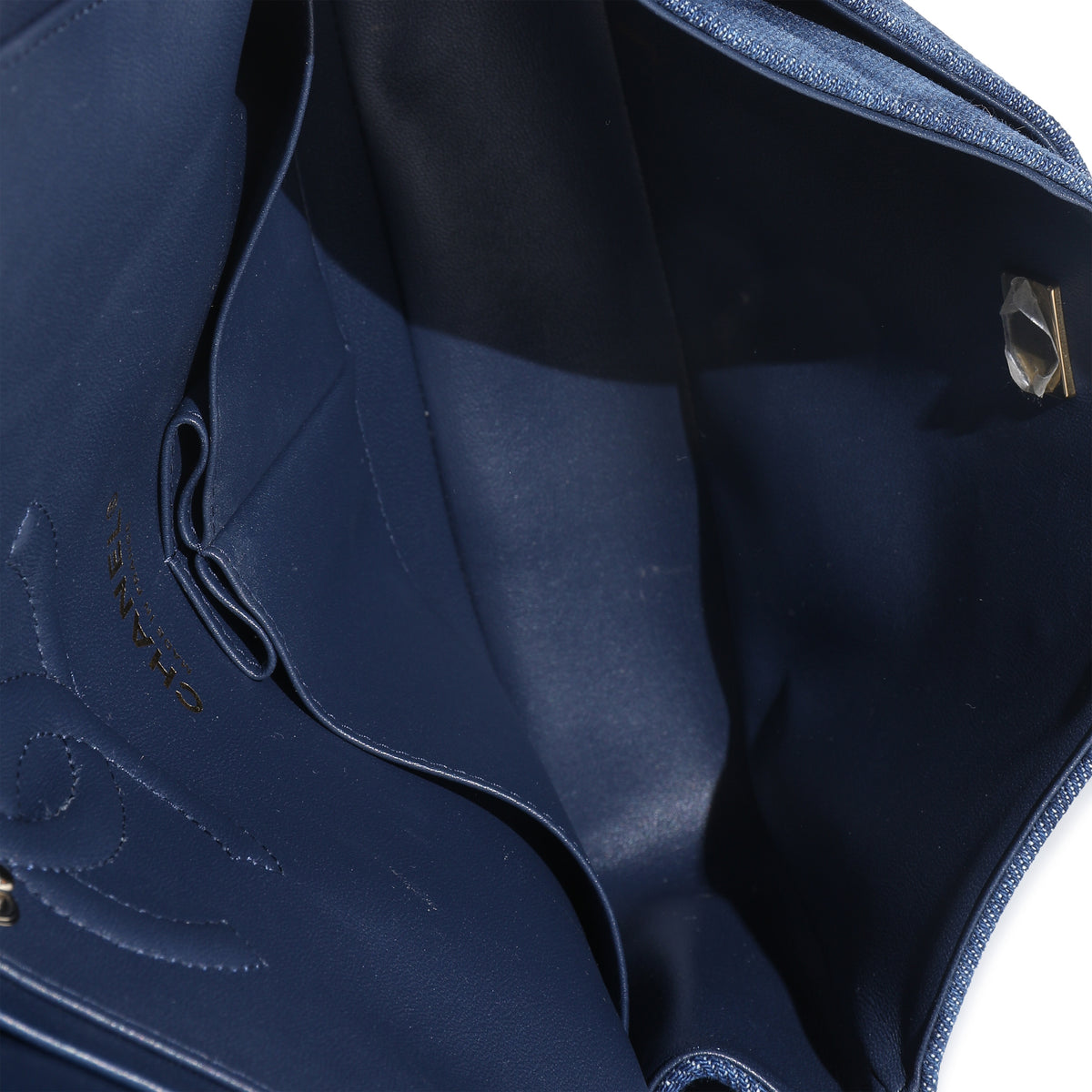 Dark Blue Printed Denim Medium Classic Double Flap Bag