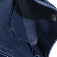 Dark Blue Printed Denim Medium Classic Double Flap Bag