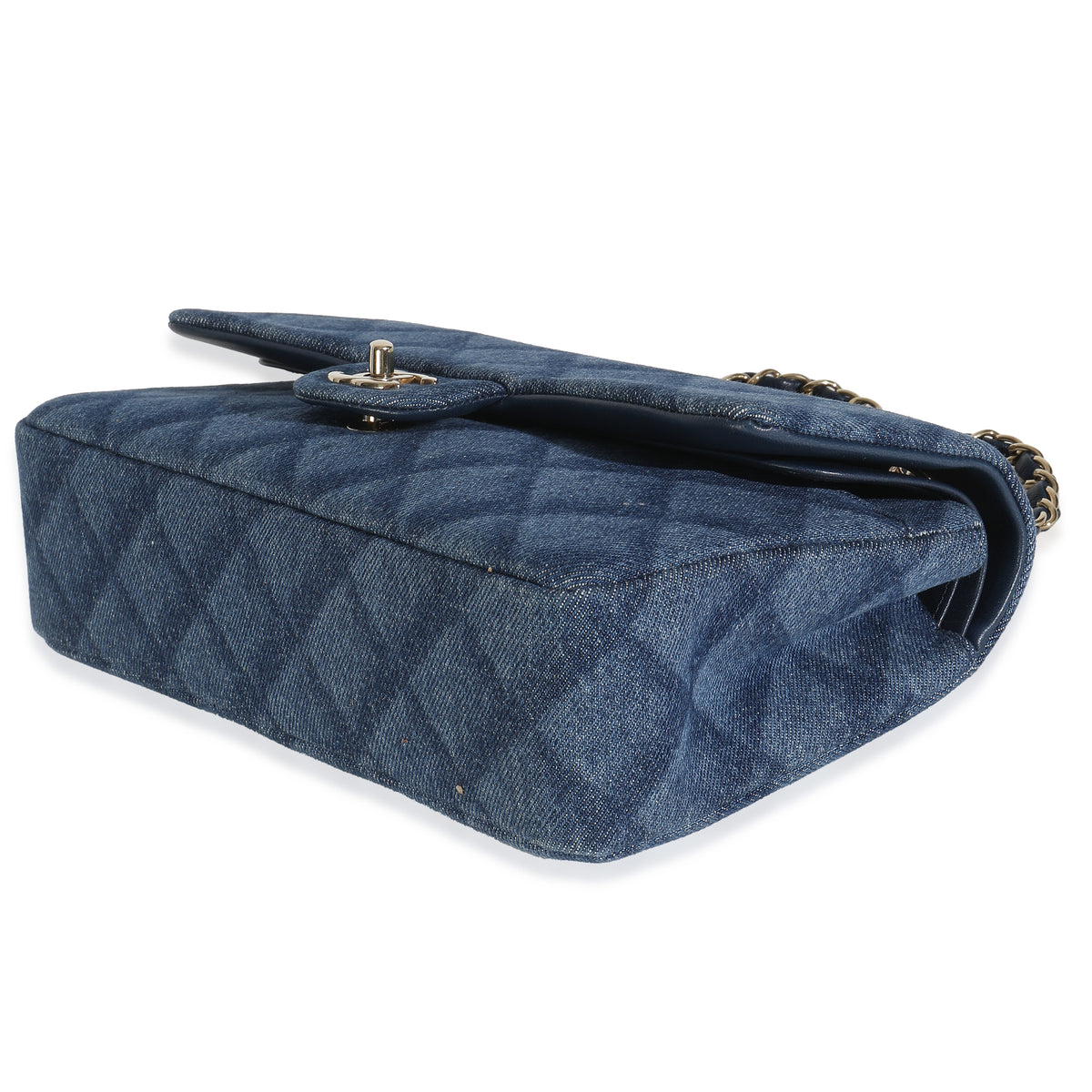 Dark Blue Printed Denim Medium Classic Double Flap Bag