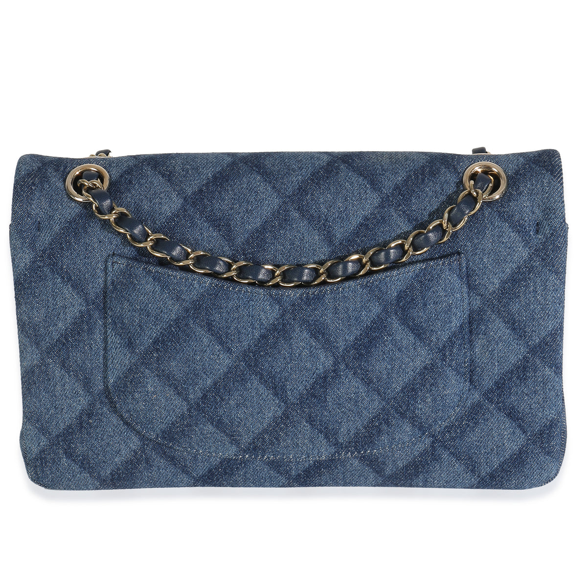 Dark Blue Printed Denim Medium Classic Double Flap Bag