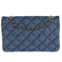 Dark Blue Printed Denim Medium Classic Double Flap Bag
