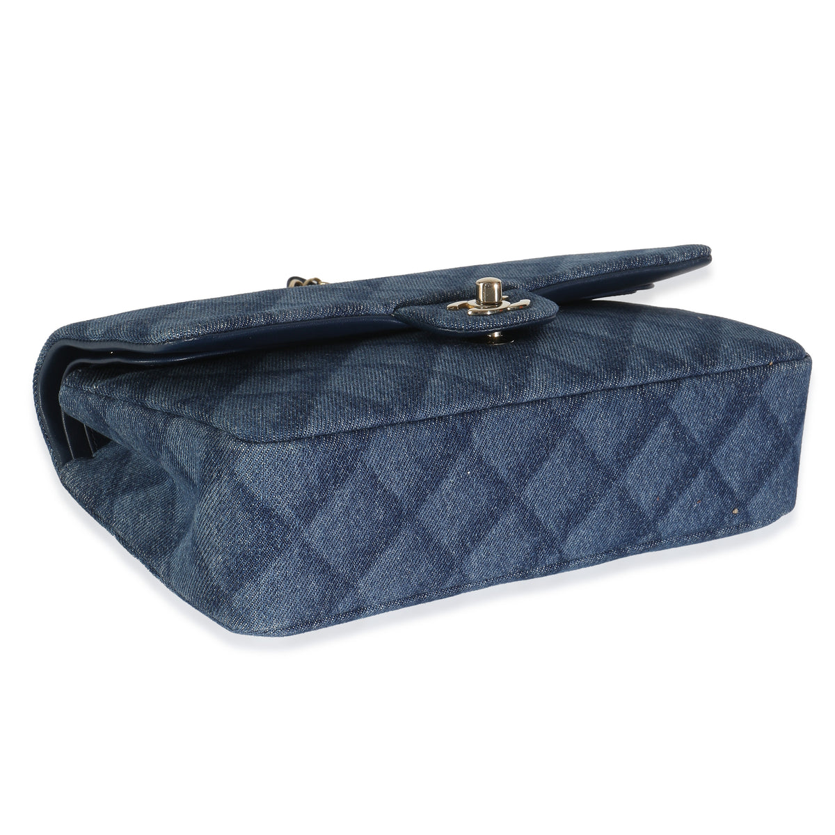 Dark Blue Printed Denim Medium Classic Double Flap Bag