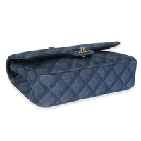 Dark Blue Printed Denim Medium Classic Double Flap Bag