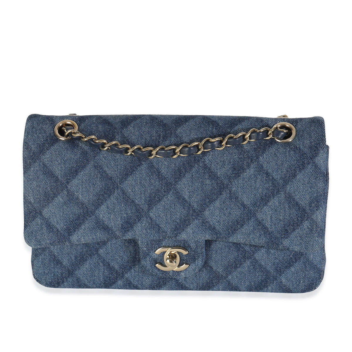 Dark Blue Printed Denim Medium Classic Double Flap Bag