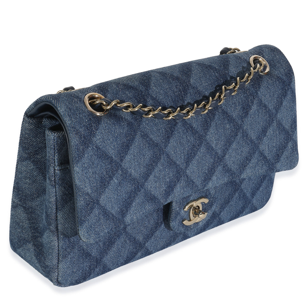 Dark Blue Printed Denim Medium Classic Double Flap Bag