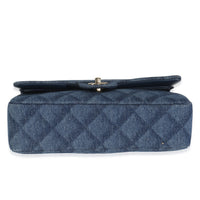 Dark Blue Printed Denim Medium Classic Double Flap Bag