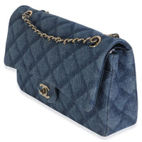 Dark Blue Printed Denim Medium Classic Double Flap Bag