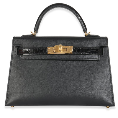 Black Madame Calfskin Shiny Alligator Sellier Mini Kelly II 20 GHW