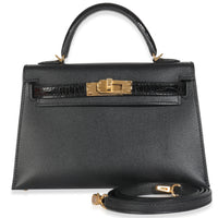 Black Madame Calfskin Shiny Alligator Sellier Mini Kelly II 20 GHW