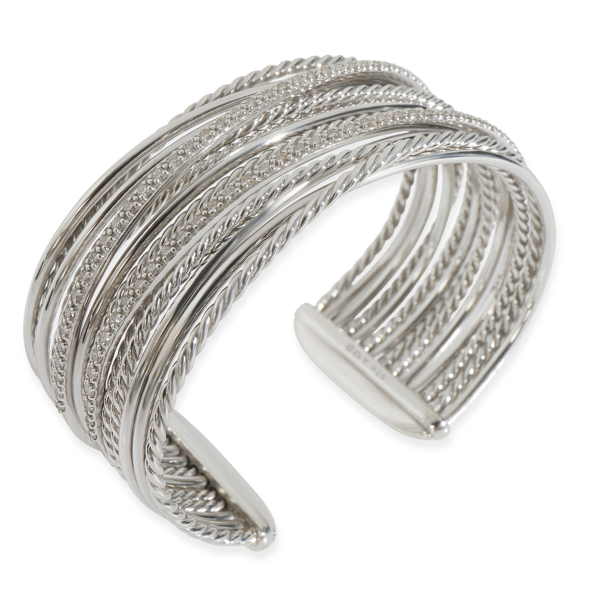 Sterling Silver Diamond Wide Crossover Bracelet