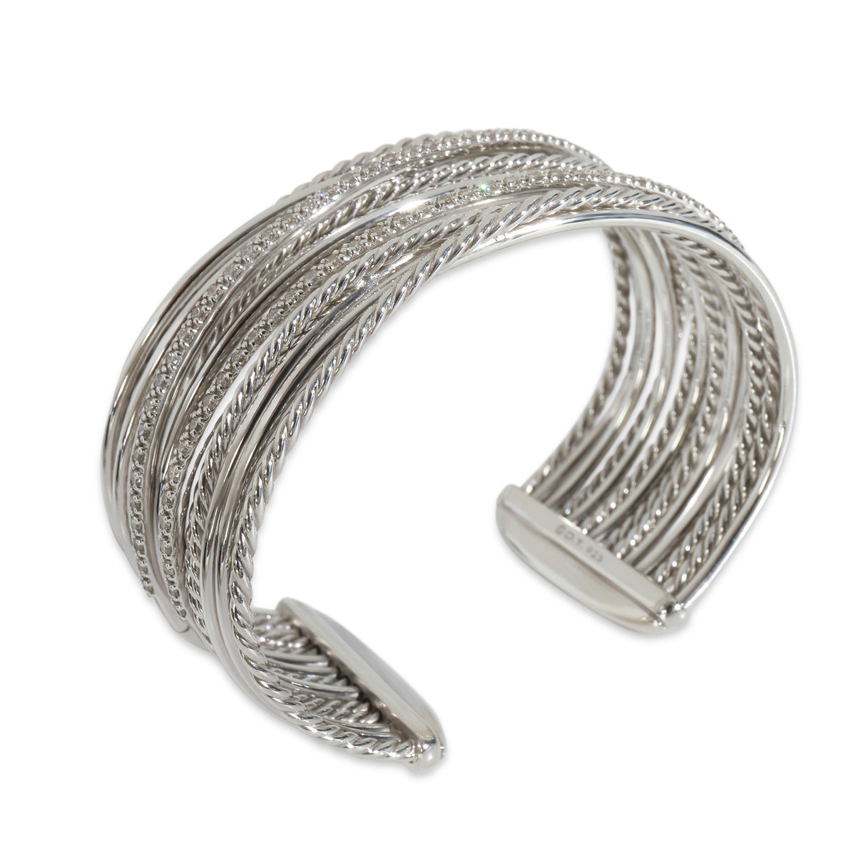 Sterling Silver Diamond Wide Crossover Bracelet