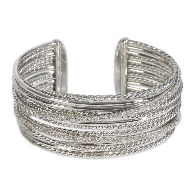 Sterling Silver Diamond Wide Crossover Bracelet