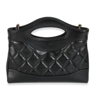 Black Shiny Crumpled Calfskin Quilted Nano 31 Shopping Bag