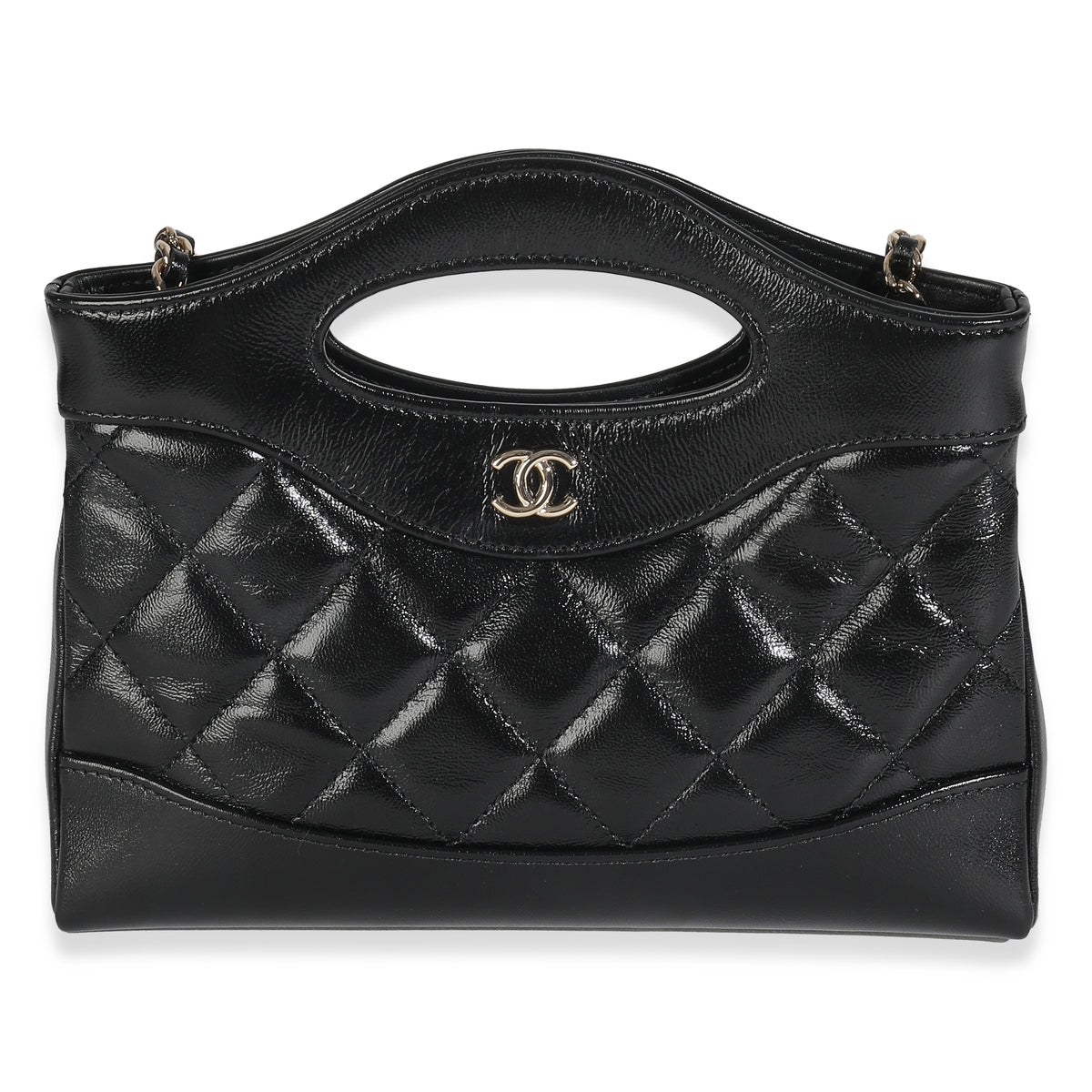 Black Shiny Crumpled Calfskin Quilted Nano 31 Shopping Bag