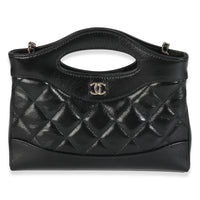 Black Shiny Crumpled Calfskin Quilted Nano 31 Shopping Bag