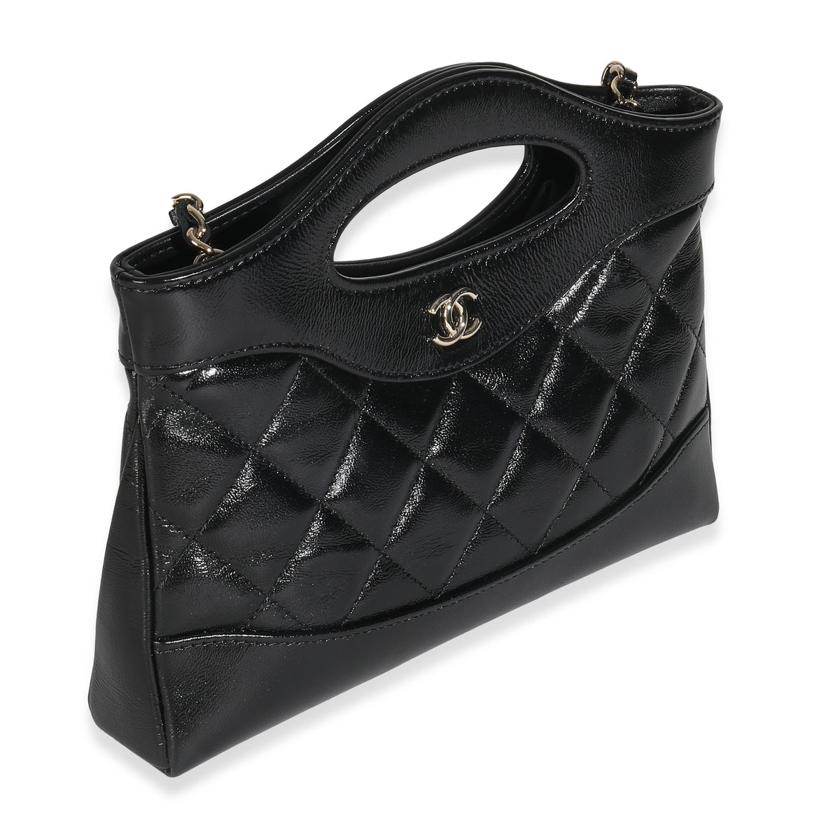 Black Shiny Crumpled Calfskin Quilted Nano 31 Shopping Bag