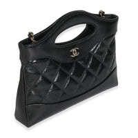 Black Shiny Crumpled Calfskin Quilted Nano 31 Shopping Bag