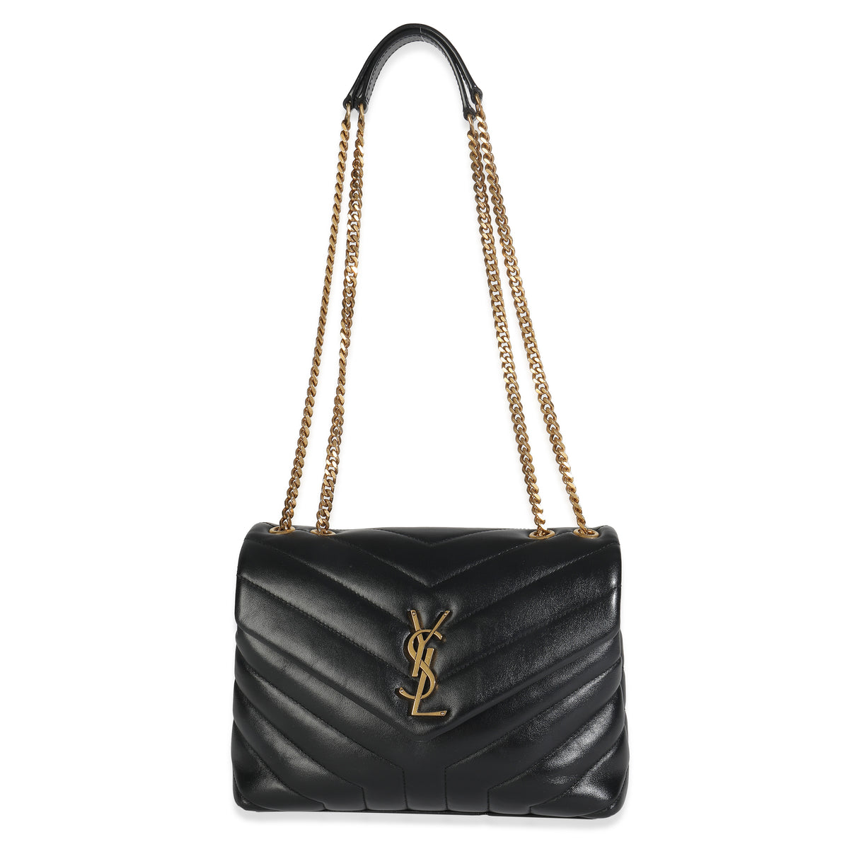 Black Calfskin Y Quilted Monogram Small Loulou Chain Satchel