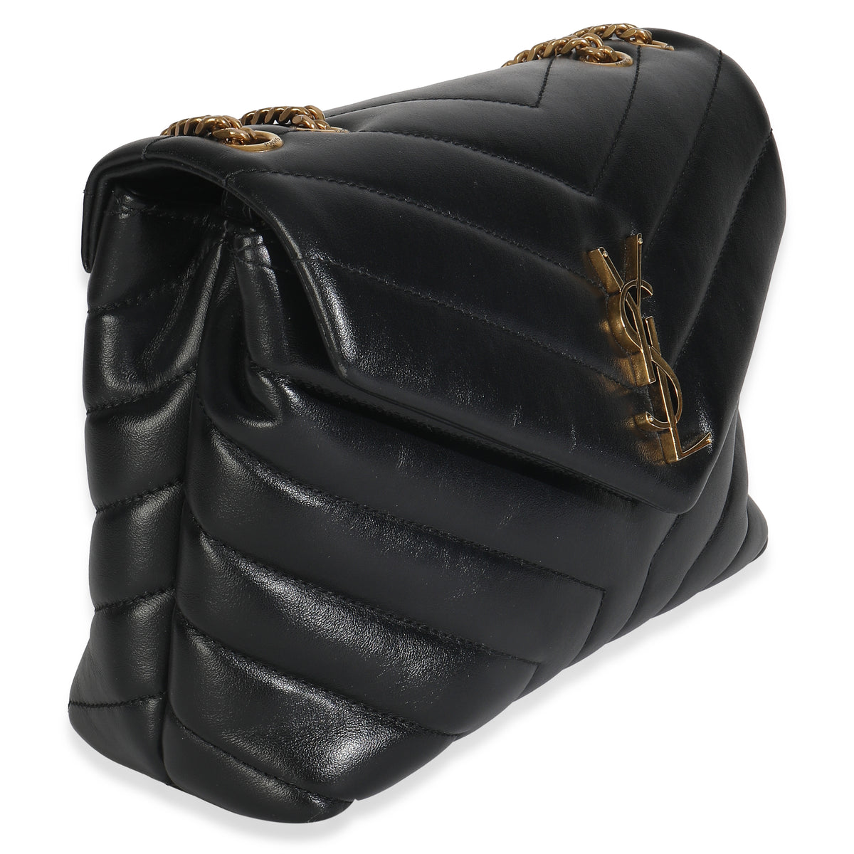 Black Calfskin Y Quilted Monogram Small Loulou Chain Satchel