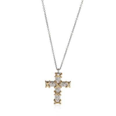 Yellow Gold & Platinum Diamond Schlumberger 16 Stone Cross Pendant