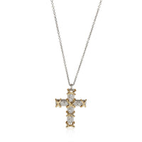 Yellow Gold & Platinum Diamond Schlumberger 16 Stone Cross Pendant