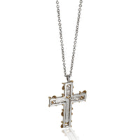 Yellow Gold & Platinum Diamond Schlumberger 16 Stone Cross Pendant