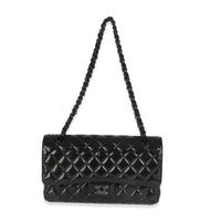 So Black Shiny Crumpled Quilted Calfskin Medium Classic Double Flap Bag