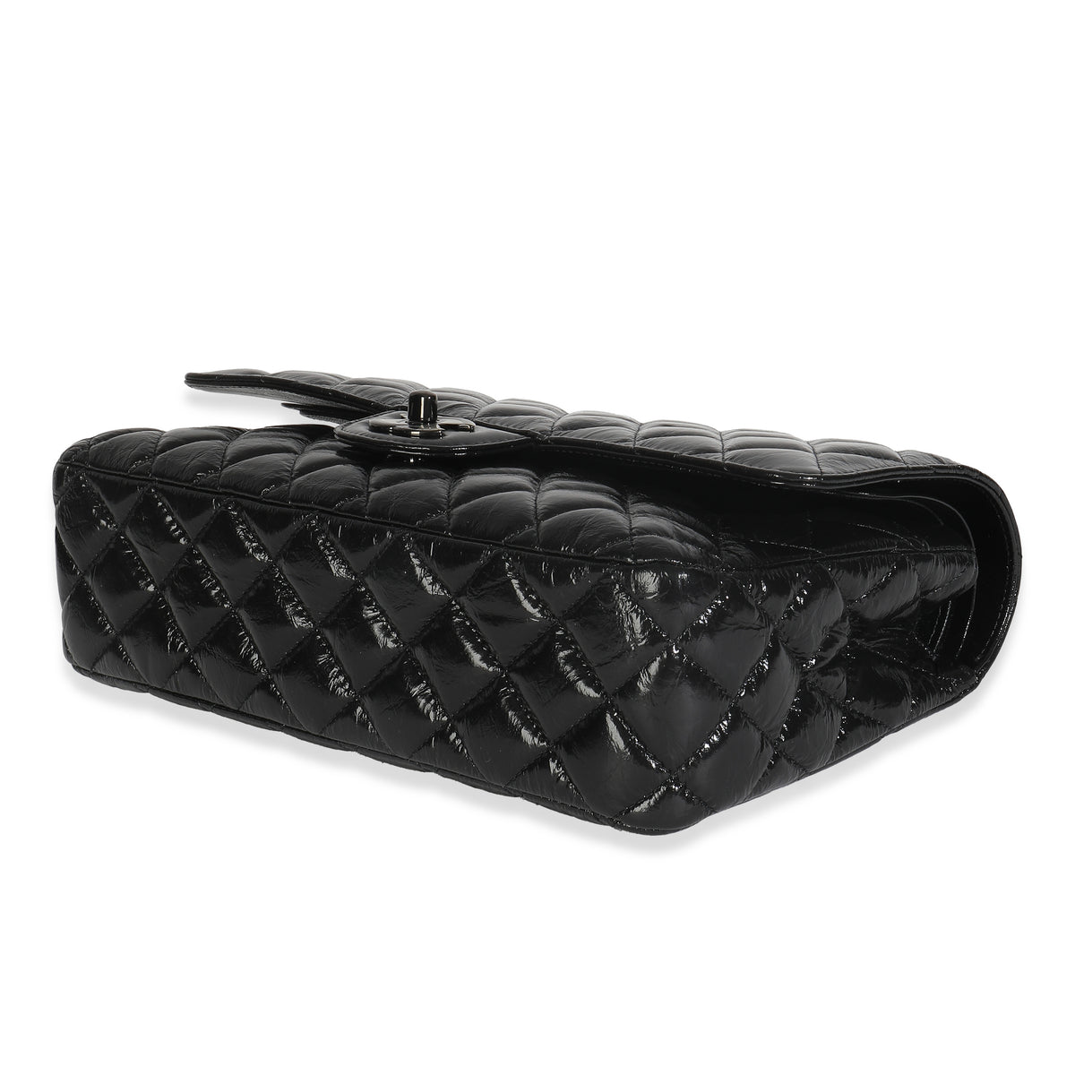 So Black Shiny Crumpled Quilted Calfskin Medium Classic Double Flap Bag