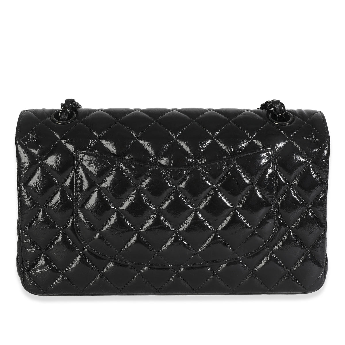 So Black Shiny Crumpled Quilted Calfskin Medium Classic Double Flap Bag