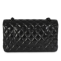 So Black Shiny Crumpled Quilted Calfskin Medium Classic Double Flap Bag