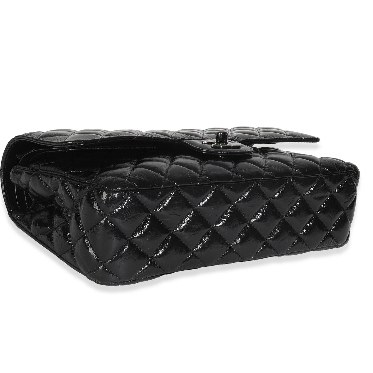 So Black Shiny Crumpled Quilted Calfskin Medium Classic Double Flap Bag