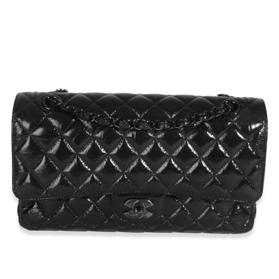 So Black Shiny Crumpled Quilted Calfskin Medium Classic Double Flap Bag