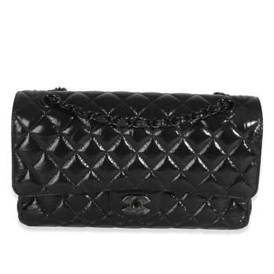 So Black Shiny Crumpled Quilted Calfskin Medium Classic Double Flap Bag