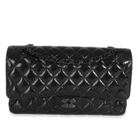 So Black Shiny Crumpled Quilted Calfskin Medium Classic Double Flap Bag