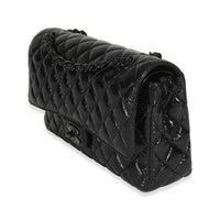 So Black Shiny Crumpled Quilted Calfskin Medium Classic Double Flap Bag