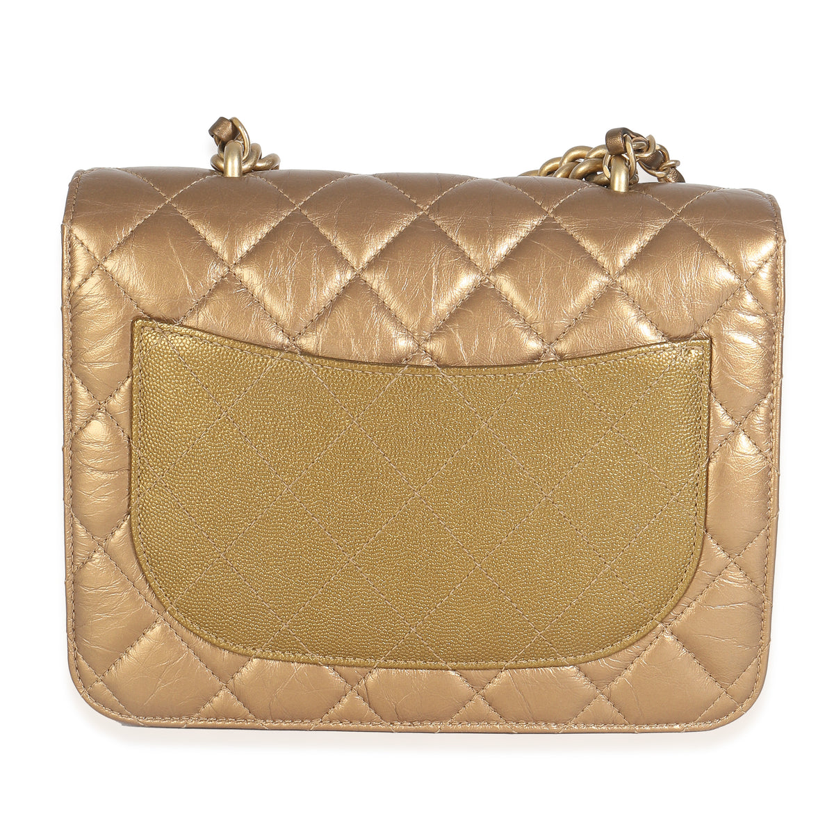 Bronze Metallic Lambskin Caviar Quilted Chain Handle Flap Handbag