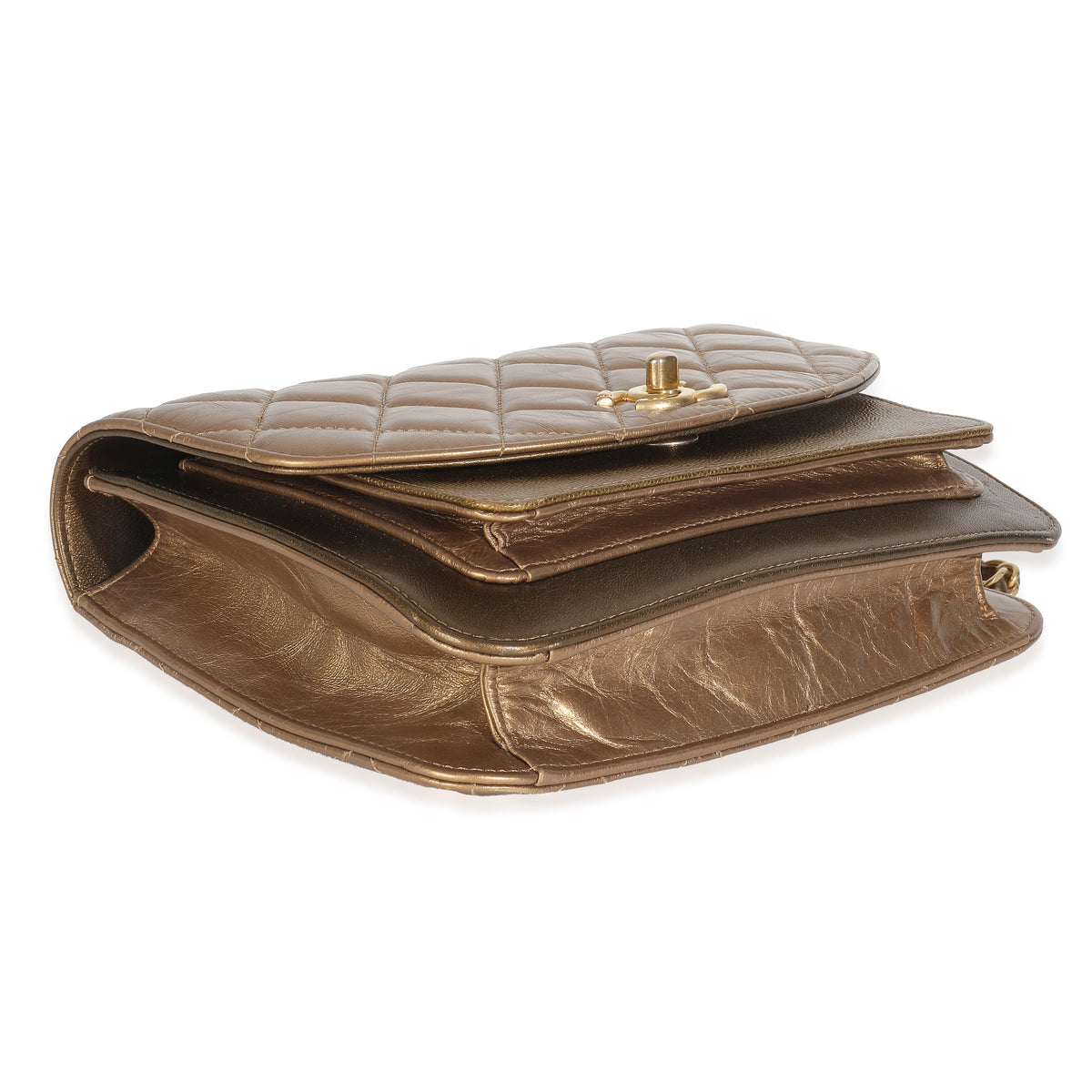 Bronze Metallic Lambskin Caviar Quilted Chain Handle Flap Handbag