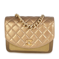 Bronze Metallic Lambskin Caviar Quilted Chain Handle Flap Handbag