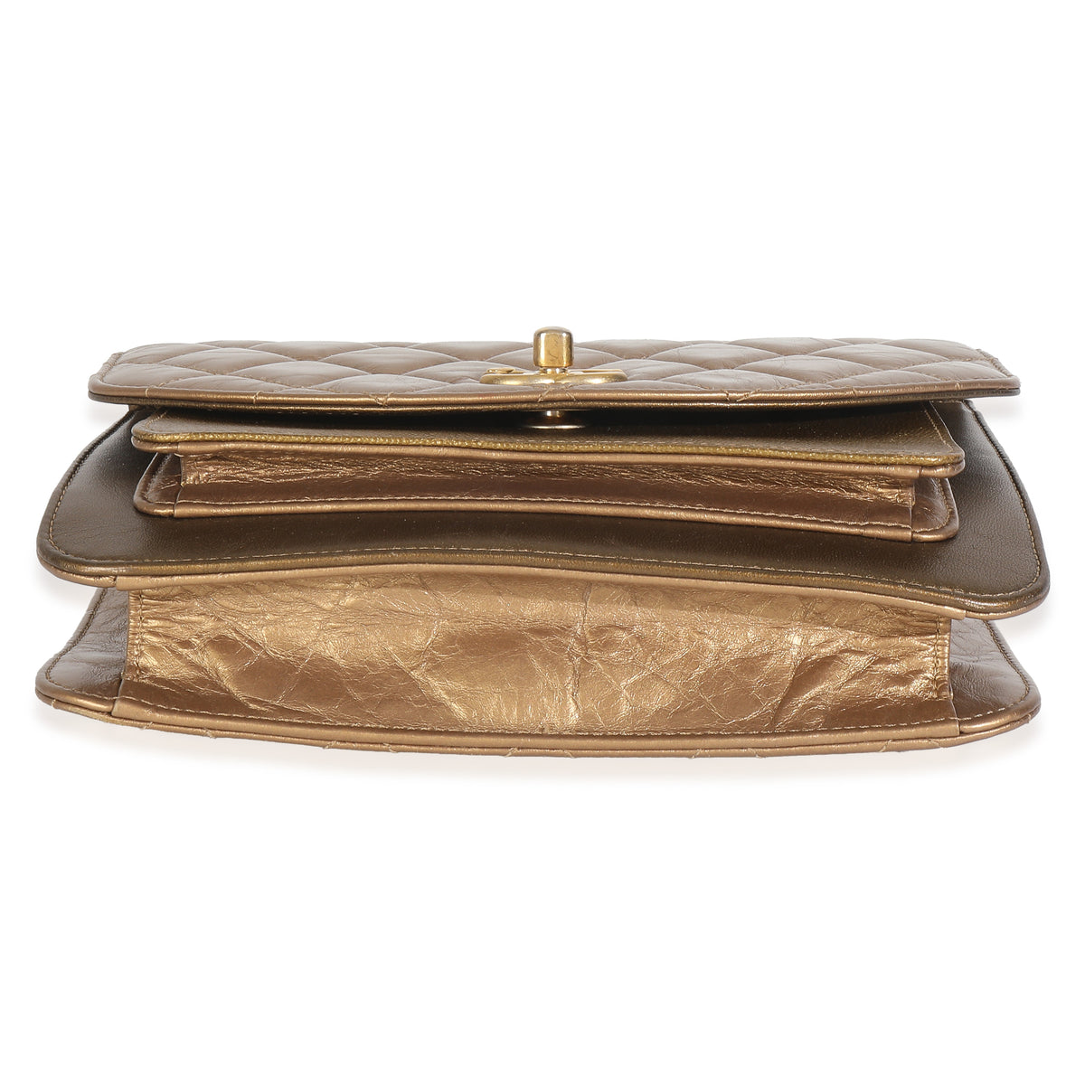 Bronze Metallic Lambskin Caviar Quilted Chain Handle Flap Handbag