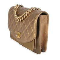 Bronze Metallic Lambskin Caviar Quilted Chain Handle Flap Handbag