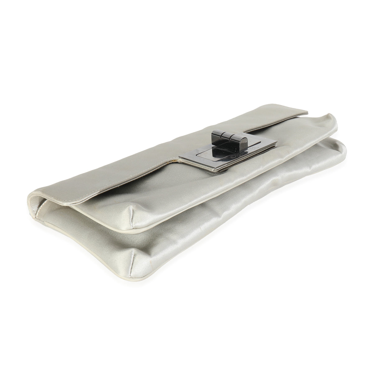 Grey Satin Silk Reissue Foldover XL Clutch