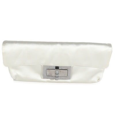 Grey Satin Silk Reissue Foldover XL Clutch