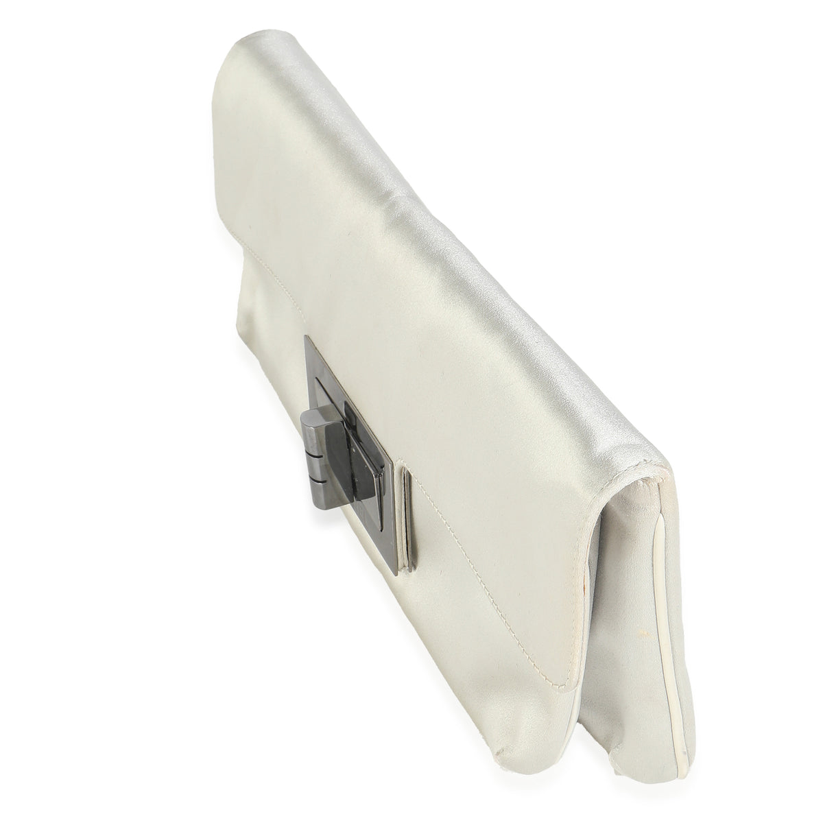 Grey Satin Silk Reissue Foldover XL Clutch